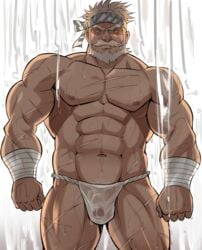 abs bara bulge facial_hair granblue_fantasy male male_only muscle muscles nipples pecs penis scar silver_hair soriz tagme underwear yaoi