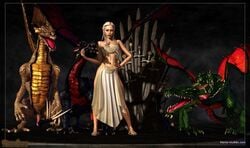 3d breasts claws daenerys_targaryen dracophilia dragon dress feet female footwear game_of_thrones group hand_on_hip horns human imminent_sex iron_throne loincloth long_dress male mammal midriff mongo_bongo navel necklace penis sandals scalie sex sharp_teeth standing straight thick_lips throne toes wings zoophilia