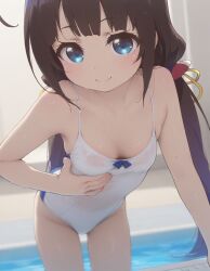 hinatsuru_ai blue_eyes brown_hair swimsuit pool heavenly_ass heavenly_body bubble_butt temptation tempting_viewer adjusting_swimsuit slutty_female slutty_body slim_female petite_female slim_waist sexy sexy_pose flat_chest pretty_face ai_generated beautiful_girl