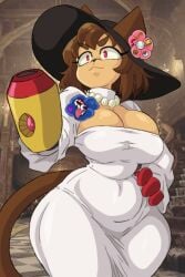 1girls alcina_dimitrescu_(cosplay) anthro ass big_breasts breasts coloringchips crossover female female_focus female_only gameoverse glitch_productions huge_ass huge_breasts kit_(gameoverse) large_ass large_breasts screencap screencap_background solo thick_thighs thighs wide_hips