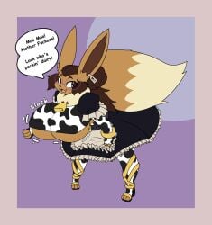 eveieomelet female furry ivee_rose breasts big_breasts huge_breasts cleavage thick_thighs wide_hips eevee cow_print pokemon_(species) pokemon tagme