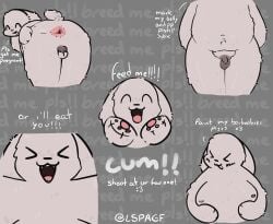 absurd_res animal_humanoid anthro anus balls begging begging_for_cum belly big_fat_stinky_unwashed_sweaty_bunny_(lspagf) breasts butt cum_tribute darkened_balls darkened_genitalia dialogue fur genitals hi_res holding_breast humanoid lagomorph lagomorph_humanoid leporid lspagf male mammal mammal_humanoid moobs mouth_shot multiple_poses multiple_scenes open_mouth pose presenting rabbit scut_tail short_tail solo spread_butt spreading tail teeth text white_body white_fur