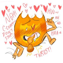 bfdi battle_for_dream_island object_shows firey_(bfdi) coiny coiny_(bfdi) moaning begging yaoi gay blush pbsamdwich disembodied_penis erection penis tentacle_penis
