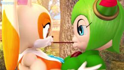3d 3d_animation animated anthro blue_eyes cosmo_the_seedrian countersfm cream_fur cream_the_rabbit female female/female female_focus green_hair green_skin humanoid kabalmystic_(style) kissing lagomorph mp4 orange_eyes pocky pocky_kiss sega sonic_(series) sonic_x sound tagme thick_lips video yuri