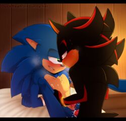 anal anal_sex biting_lip blue_fur blush cum cum_in_ass cum_inside duckyeah duo furry green_eyes half-closed_eyes hedgehog male mammal nipples penetration red_eyes sex shadow_the_hedgehog sonic_(series) sonic_the_hedgehog sweat yaoi