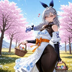 honkai:_star_rail honkai_(series) silver_wolf_(honkai:_star_rail) silver_wolf_(lv.999)_(honkai:_star_rail) miyuai ai_generated ai_assisted thick_thighs thick_ass thick thick_legs thick_hips thick_butt wide_hips wide_thighs voluptuous voluptuous_female curvy curvy_figure curvaceous curvy_female female breasts cherry_blossoms basket long_hair tree hairclip braid food 1girl hair_ornament smile rating:safe heart looking_at_viewer petals spring_(season) detached_sleeves blush bangs hair_ribbon ribbon day solo earrings blue_sky hair_between_eyes sky silver_hair holding_basket outdoors bow sash dress holding jewelry eyebrows_visible_through_hair hairband bare_shoulders picnic_basket