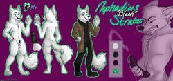 2015 absurd_res animal_genitalia anthro black_penis canine clothing cum fur green_eyes harmony-heartstrings hi_res knot knotted_cock mammal masturbation model_sheet nephadius_stratus orgasm penis purple_tongue tagme white_fur wolf