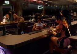 overwatch anran freja_(overwatch) vendetta black_hair white_body oiled oiled_skin oiled_body nsfw 3d 3d_(artwork) 3d_model 3d_render nude nude_female female female_only female_focus mature_female mature mature_body girls_only party nipples areolae areola