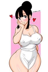 1girls 2d 2d_(artwork) apron apron_only big_breasts black_eyes black_hair breasts chichi color dragon_ball female female_only hair hand_on_cheek heart hearts hips mature mature_female mature_woman milf mother naked_apron nipple_bulge redbean_arts smile solo solo_female thighs tied_hair white_apron wide_hips