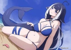 1girls solo female_only female female_focus long_hair collarbone shoulders fingers fingernails cleavage large_breasts breasts midriff belly navel belly_button thighs knees groin slim_waist slim_female narrow_waist slender_waist slender_body lean_figure wide_hips hourglass_figure upper_body highres high_resolution sitting looking_at_viewer digital digital_media digital_art digital_drawing digital_media_(artwork) digital_drawing_(artwork) 2d 2d_(artwork) 2d_artwork drawing black_hair black-haired_female white_hair white-haired_female multicolored_hair gradient_hair purple_eyes purple-eyed_female tilted_head head_tilt smile smiling smiley_face smiling_at_viewer closed_mouth_smile light_smile slight_smile ahoge sky blue_sky clouds day daytime daylight outdoor outdoors outside outdoor_nudity sea ocean seaside water beach coast sand horizon sidelocks very_long_hair very_long_hair_female choker blue_choker busty busty_female busty_girl adult adult_female mature_female mature large_boobs big_breasts big_boobs inframammary_fold arm_support bikini swimsuit swimwear bikini_top bikini_bottom blue_bikini blue_swimsuit blue_swimwear blue_bikini_top blue_bikini_bottom string_bikini bikini_only halterneck inguinal_crease inguinal_ligament sitting_on_ass yokozuwari sitting_on_ground sitting_on_floor hand_on_tail hand_on_own_tail touching_tail nails nail_polish blue_nails blue_nail_polish blue_fingernails thighband dayyo_(daydarion/day-chan) shrimp heart_ahoge tail shark_tail shark_girl shark_humanoid bare_skin bare_shoulders bare_chest bare_arms bare_hands bare_midriff bare_belly bare_navel bare_hips bare_thighs bare_legs bare_knees exposed_skin exposed_shoulders exposed_chest exposed_arms exposed_midriff exposed_belly exposed_navel exposed_hips exposed_thighs exposed_legs curvy curvy_figure curvy_body curvy_female curvy_hips curvaceous curvaceous_figure curvaceous_body curvaceous_female curvaceous_hips shylily vtuber virtual_youtuber youtuber youtuber_girl vtuberfanart indie_virtual_youtuber indie_vtuber independent_vtuber german_female tattoo tattooed_female tattooed_girl tattooed tattooed_face tattoo_on_face face_tattoo facial_tattoo tattoo_on_cheek tattoo_on_forehead tattoo_under_eye tattooed_arms tattoo_on_arms tattoo_on_arm tattooed_arm arm_tattoo tattooed_chest tattoo_on_chest chest_tattoo tattooed_breast tattoo_on_breast breast_tattoo tattooed_boobs tattooed_belly tattoo_on_belly belly_tattoo tattoo_on_stomach stomach_tattoo tattooed_leg tattoo_on_leg leg_tattoo tattooed_legs tattoo_on_legs tattooed_thigh tattoo_on_thigh