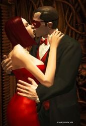 1boy 1girls 2023 3d 3dcg absurd_res absurd_resolution absurdres bare_shoulders beautiful_woman breasts_pressed_against_partner brown-haired_male closed_eyes closed_eyes_female collarbone dress emotionless emotionless_female filter filtered french_kiss game_cg game_mod high_quality high_resolution highres hitman hitman_blood_money hugging hugging_partner husband_and_wife io-interactive kiss kissing masked_male necklace npc passionate_kiss pouya_you_(s_look) red-haired_female red_dress red_ribbon ribbon source_request standing steam tongue_kiss unbothered unnamed_characters watermark