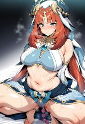 ai_generated novart01 1girl female genshin_impact nilou_(genshin_impact) anal_beads fake_horns horns breasts clothing red_hair squatting long_hair blush navel solo sweat barefoot harem_outfit large_breasts veil sex_toy stomach jewelry brooch pussy_juice thighs bangs object_insertion bare_shoulders skirt circlet spread_legs twintails blue_eyes detached_sleeves neck_ring tiptoes crop_top anal_object_insertion long_sleeves blue_skirt anal white_veil toes panties sideboob white_sleeves feet underwear crotch low_twintails parted_bangs thick_thighs alternate_breast_size arms_behind_back looking_down bracer sidelocks steaming_body wet
