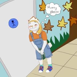 anthro blush bodily_fluids cole_murphy generation_8_pokemon genital_fluids hi_res lagomorph leporid male mammal marealeopard nintendo omorashi pokemon pokemon_(species) preschool rabbit raboot solo urine