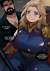 1boy 1girls aqua_face big_breasts billy_butcher black_eyes black_hair blonde_hair blue_eyes breasts closed_mouth clothed clothed_female clothed_male clothing color crying defeated dialogue dominant_male english_text excuse_me_sir_(the_boys) female female_focus femlander femsub foonie_xd fully_clothed genderswap genderswap_(mtf) homelander human i'll_fucking_suck_your_dick_(meme) large_breasts light-skinned_female light_skin male maledom meme on_floor on_ground on_knees pout rule_63 submissive_female text the_boys thick_thighs thighs torn_clothes torn_clothing twitter_link whining wide_hips