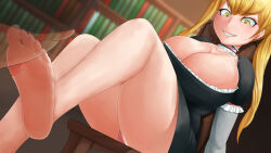 1boys 1girls bare_feet barefoot blonde_hair breasts choker feet foot huge_breasts licking_feet panty_shot princess tansan0722 twintails twintails_(hairstyle)