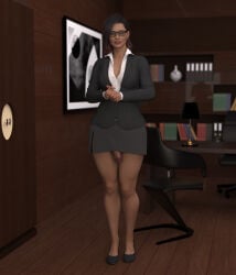 3d 3d_(artwork) pinup 2026 lastsevensoul standing looking_at_viewer glasses earrings office business_suit futanari futa futa_only 1futa dickgirl cock penis dick peeking foreskin solo short_hair mole human legs smile smiling smiling_at_viewer