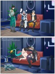 3boys anal anal_sex caelus_(honkai:_star_rail) clothed_sex crimson_roach dan_heng dan_heng_(honkai:_star_rail) gay honkai:_star_rail kissing male male_only spitroast sunday_(honkai:_star_rail) tagme yaoi