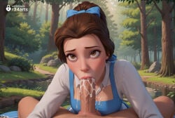 1boy 1boy1girl 1girls ai_generated artist_name beauty_and_the_beast_(1991_film) belle_(beauty_and_the_beast) blowjob_focus blue_bow blue_dress bow breasts brown_eyes brown_hair clothed_female_nude_male cum cum_in_mouth cum_on_body cum_on_breasts day disney disney_princess dress erection fellatio female forest hair_bow hetero hi_res lips long_sleeves looking_at_viewer looking_up makeup male_pubic_hair nature nude oral outdoors penis ponytail pov pov_crotch pubic_hair r34arts rock shirt solo_focus tree uncensored veins veiny_penis walt_disney white_shirt