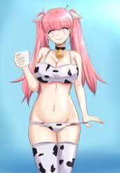 1girls alternate_costume breasts colored cow_bell cow_bell_collar cow_girl cow_print cow_stockings ears fire_emblem fire_emblem:_three_houses happy_trance hilda_valentine_goneril horns hypnosis hypnotic_eyes hypnotized intelligent_systems large_breasts leggings light-skinned_female light_skin looking_at_viewer milk mind_control navel nintendo pink_eyes pink_hair pulling_panties simple_background smile smiling_at_viewer solo swirly_eyes tagme thick_thighs thighs twintails valvalis