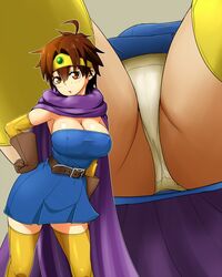 arioarimura ass belt breasts brown_hair cleavage clothing curvy dragon_quest dragon_quest_iii dress erect_nipples erect_nipples_under_clothes female female_protagonist frilled_panties gloves headband heroine_(dq3) large_breasts looking_at_viewer panties roto standing stockings upskirt white_panties yellow_legwear zettai_ryouiki