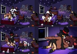1boy 1girls anal anal_penetration anal_sex anti_groove areolae ass ass_focus balls balls_deep bed bedroom big_ass big_breasts bow breasts breasts_out brown_hair bulge bulge_through_clothing bunny_costume bunny_ears bunny_girl bunny_tail bunnysuit clothed clothing comic comic_page costume creampie cum cum_in_pussy cum_inside dark-skinned_female dark_skin doggy_style doggystyle exposed_ass female_on_top five_nights_at_freddy's five_nights_at_freddy's:_security_breach five_nights_at_frickbears five_nights_at_frickbears_3 furry heart missionary missionary_position nipples panties poster pulling_ears pussy red_eyes riding riding_penis ripped_clothes ripped_clothing rubbing scattered_clothing sex softboiled straddling straight testicles thick_ass thick_thighs tongue tongue_out vannabelle_(frickbears_3) vanny_(fnaf)