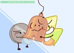 1girl 2boys battle_for_dream_island bell_(bfdi) bfdi cum lightning_(bfdi) nickel_(bfdi) object_shows penis pollytm string threesome