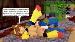 3d big_breasts bikini bikini_top boots brown_hair cat_ears catgirl crossover cum cum_on_face dialogue fallout furry furry_female gameoverse goggles harness hiderlink20 kit_(gameoverse) koikatsu large_breasts large_penis leg_lift leg_up spoon_position spooning spread_legs straight sweat sweating sweating_female sweaty sweaty_body text text_bubble user_interface vault_dweller