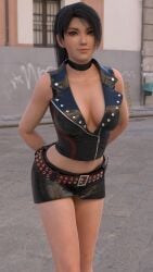 1girls 3d 3d_(artwork) absurd_res absurd_resolution absurdres alternate_outfit belted_skirt beltskirt black-haired_female black_miniskirt black_skirt choker cleavage collarbone high_quality high_resolution highres large_breasts leather_skirt long-haired_female miniskirt momiji_(ninja_gaiden) navel ninja_gaiden photonlanccer pinup short_skirt skirt tagme uninterested uninterested_female