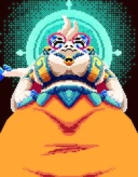 2025 2_horns angela_flux angela_flux_(kiseff) anthro atlyss bell big_breasts biped blue_eyes blush bottomwear bovid breasts caprine clothed clothing eyebrows eyelashes eyewear female floppy_ears front_view fur glasses goat gradient_background hi_res horn kubold_(atlyss) looking_down lop_ears mammal narrowed_eyes side_boob simple_background solo tail tail_tuft tuft white_body white_ears white_tail animated pixel_art