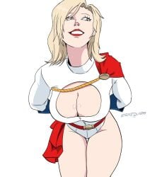1girls big_breasts blonde_hair blue_eyes blue_gloves boob_window boobs boobs_focus breasts cape cleavage cleavage_cutout dc dc_comics female female_kryptonian female_only gloves hips hips_focus huge_breasts kara_zor-l karen_starr kryptonian large_breasts leotard medium_hair pin_up power_girl power_girl_cosplay_pose_(missfaves) red_cape smile superman_(series) taiketsu0099 thick_thighs thighs white_background white_leotard