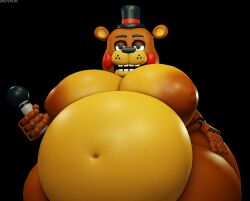 1boy 2026 animatronic black_background blue_eyes chubby five_nights_at_freddy's gay male male_only microphone moobs muitetul nipples puffy_nipples simple_background solo top_hat toy_freddy_(fnaf) video_games yaoi