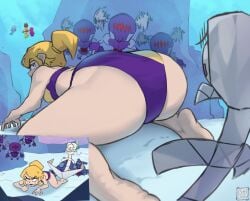 1girls anchor ass ass_focus big_ass blonde_hair female flappers_(gameoverse) floaties_(gameoverse) fold_(gameoverse) gameoverse glitch_productions gobbles_(gameoverse) huge_ass ishigiru kit_(gameoverse) light-skinned_female light_skin lipstick makeup miss_information_(gameoverse) paper ponytail purple_lipstick thick_thighs underwear wide_hips