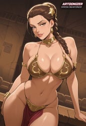 1girls ai_generated artoonizer ass big_ass big_breasts big_lips bikini_top bracelet braid breasts brown_eyes brown_hair collar curvaceous curvy curvy_figure dancer dancing earrings exotic_dancer female huge_breasts jewelry light-skinned_female light_skin loincloth long_hair looking_at_viewer massive_breasts metal_collar navel open_mouth parted_lips patreon patreon_username pelvic_curtain posing princess_leia_organa shiny_skin slave_bikini slave_collar slave_leia slave_leia_outfit slavekini solo solo_female solo_focus standing star_wars stomach thick_hips thick_thighs wide_hips