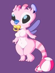 151 alien alien_girl alien_only experiment_(lilo_and_stitch) lilo_and_stitch maxtlat naked naked_female nude nude_female pacifier pink_skin tailed winged_humanoid wings