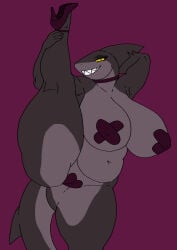 female female_only female_focus 1girls tagme x_argos_x shark shark_tail shark_girl shark_humanoid breasts big_breasts pasties nipple_pasties thick_thighs thighs leg_up leg_grab grey_body