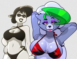 2026 2d 2d_(artwork) 2d_artwork alice_angel animatronic animatronic_female anthro anthro_female artist_logo artist_name beanontoast bendy_and_the_ink_machine big_breasts bikini black_hair black_lipstick female five_nights_at_freddy's furry furry_female green_hair grey_fur grey_hair mascot_horror purple_earrings purple_eyeshadow purple_lipstick robot robot_girl roxanne_wolf_(fnaf) summer summer_outfit thick_thighs white_body wip wolf wolf_ears wolf_girl wolf_tail yellow_eyes
