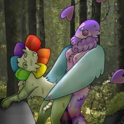 flutter_(dandy's_world) dandy's_world dandys_world dandy_(dandy's_world) blushcrunch_studio roblox artwork_(digital) color colored video_games 1boy1futa futa/male futanari/male futa futanari 2anthro butterfly big_wings holding_with_wings pink_fur pink_fur/purple_fur purple_fur blue_wings heart_antenna heart_antennae fluffy_neck_fur chest_tuft fluffy_legs heart_tail beige_fur green_fur green_arms green_legs multicolored_fur sweat sweating futa_penetrating_male futanari_penetrating_male anal motion_lines leaning_forward closed_eyes armless mouthless in_the_woods leaking_cum little_fawn_(artist)