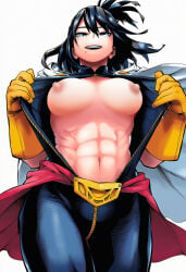 abs ai_generated boku_no_hero_academia breasts_out brunette_female brunette_hair erect_nipples female_abs fit_female gilf grandmother mature_female mature_woman mole_under_mouth muscular_female my_hero_academia nana_shimura open_topwear shimura_nana showing_breasts showing_off_body showing_off_breasts superheroine