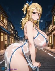 1girls ai_generated angel_yukkis ass big_ass big_breasts big_tits breasts curvy curvy_female curvy_figure dress fairy_tail fat_ass lucy_heartfilia night nipples oppai pussy pussy_juice revealing_dress sexy_female sexy_pose street sweat tits voluptuous_female wet white_dress