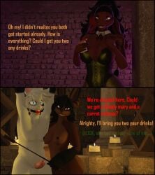 3d_(artwork) alejandra_(atoastedorange) anthro antlers ball_gag balls bdsm bdsm_room black_border black_hair bodily_fluids border bound bovid brown_body brown_fur caprine comic digital_media_(artwork) dominant dominant_female dripping embarrassed english_text erection female fur gag gagged genital_fluids genitals glans goat green_eyes group hair hi_res highlights_(coloring) horn imminent_sex jackalope lagomorph male male/female mammal mars_(monsoon_perfected) monsoon_perfected nipples nude orange_eyes ordering_beverage penis precum precum_drip red_eyes red_highlights riding_crop text trio venus_(monsoon_perfected) walk-in whip white_body white_fur white_hair
