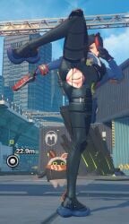 3d andrewsl andy_chan ass blush breasts edit female gloves hair hair_between_eyes heart jacket large_breasts long_sleeves looking_at_viewer open_clothes open_jacket pants pussy ripped_clothes ripped_clothing solo split standing standing_on_one_leg standing_split zenless_zone_zero zhu_yuan