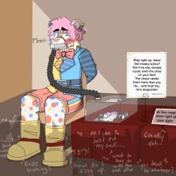 anthro asphyxiation bdsm bear bondage boots bound bow_tie breath_play clothing clown digital_media_(artwork) english_text footwear fur gag group hi_res humiliation male mammal mrpawpaw musk muzzle_(object) polar_bear public public_exposure restraints rope rope_bondage shoes simple_background socks submissive suit tape tape_gag text ursine