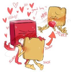 bfdi battle_for_dream_island object_shows blocky_(bfdi) woody_(bfdi) yaoi gay blowjob sucking cum_in_mouth cum ejaculation blush pbsamdwich good_boy