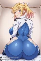 shinganji_kurenai taimanin_(series) taimanin_rpgx unjobdespiert ai_generated 1female looking_at_viewer curvy huge_breasts huge_ass big_breasts big_ass 1girls breasts 2026 artist_name watermark hi_res highres high_quality high_resolution patreon_username patreon 1girl ass blonde_hair solo pointy_ears blue_eyes twintails large_breasts sitting bodysuit smile blush looking_back from_behind ass_focus hair_ribbon shiny on_bed closed_mouth jacket bangs indoors ribbon