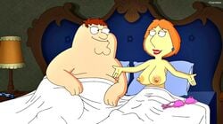 bed big_breasts breasts chainmale family_guy female huge_breasts lois_griffin male milf nipples peter_griffin smile