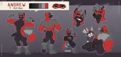 absurd_res andrew_(defective) anthro clock clothing fur hi_res jockstrap kislyception male model_sheet multicolored_body multicolored_fur solo underwear watch
