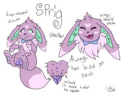 absurd_res animal_genitalia animal_vulva blue_bow_tie bow_tie canine_genitalia canine_vulva eevee female feral floppy_ears fluffy generation_1_pokemon genitals heterochromia hi_res lop_ears model_sheet nintendo pokemon pokemon_(species) purple_body purple_genitals sacrificialhound solo sprig_(sacrificialhound) vulva