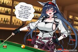 1girl ai_assisted ai_generated arknights blaze_(arknights) blue_eyes blue_hair cat_ears drunk fatest_squirrel fingerless_gloves half-closed_eyes large_breasts looking_at_viewer miniskirt open_mouth red_hairband standing tail tank_top white_jacket