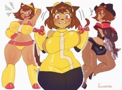 1girls animal_ears anthro ass big_breasts breasts brown_hair cat_ears cat_tail catgirl cowboy_hat cowgirl_outfit cropped_legs furry gameoverse geramime glitch_productions gloves huge_breasts kit_(gameoverse) large_breasts multiple_outfits short_hair striped tail thick_thighs thighs yellow_skin