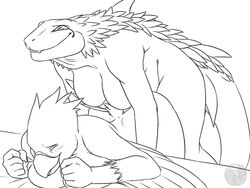 2014 all_fours ambiguous_penetration anthro avian dickgirl doggy_style duo female from_behind_position futa_on_female intersex intersex/female line_art nateday penetration scalie sex sketch